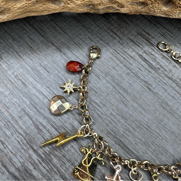 Handmade Gold Tone Charm Bracelet with Multicolor Accent Charms - Picture 3 of 9